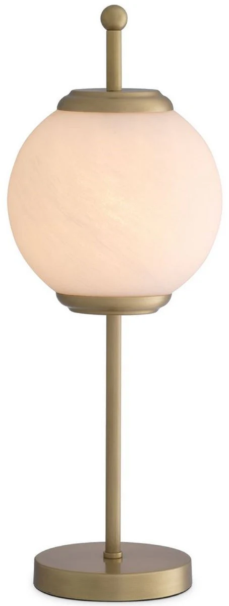 Casa Padrino lámpara de mesa de lujo latón antiguo / blanco Ø 19 x A. 52 cm - Lámpara de escritorio con pantalla redonda de vidrio - Luces de Lujo