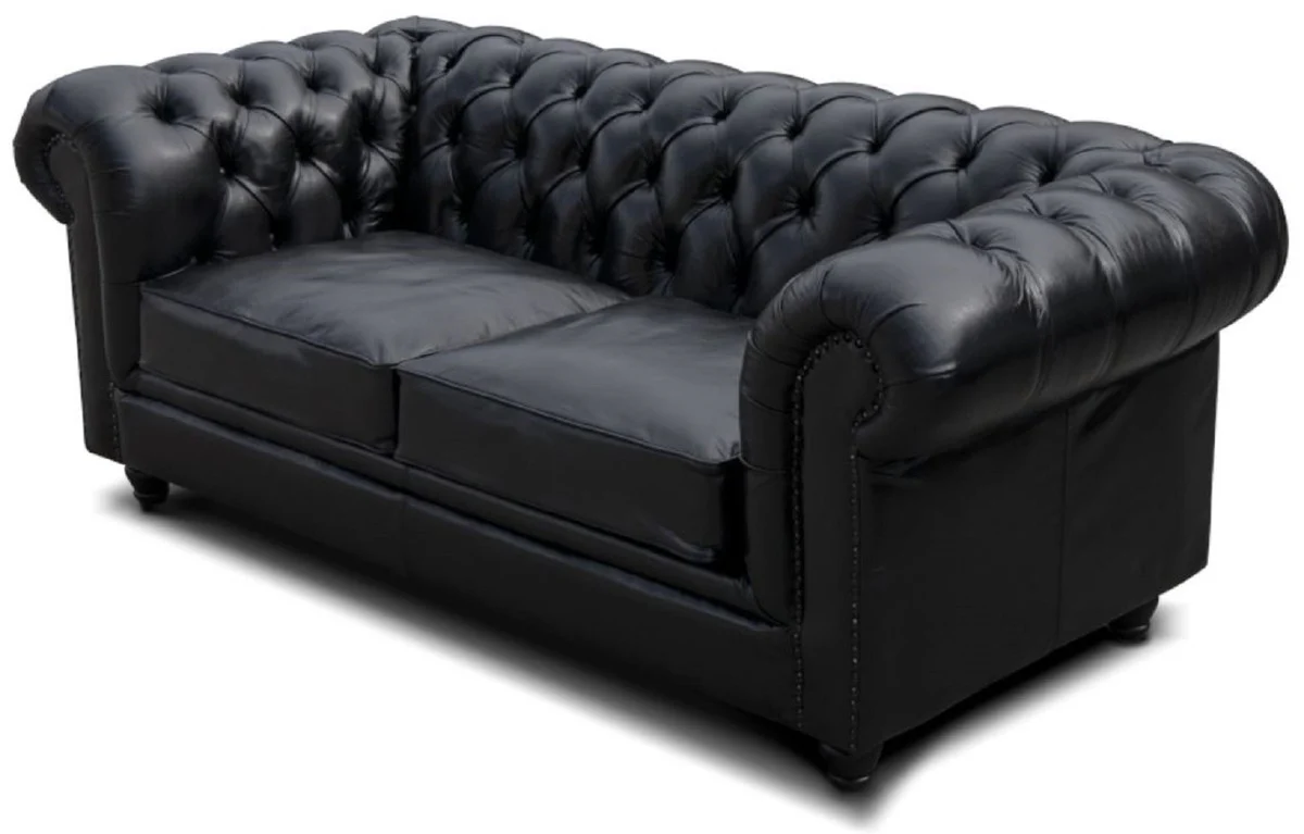 Casa Padrino sof¨¢ de cuero Chesterfield de lujo negro vintage 200 x 100 x A. 80 cm - Sof¨¢ de sal¨®n de cuero genuino - Muebles de sal¨®n - Muebles Chesterfield - Muebles de lujo - Interiores de lujo