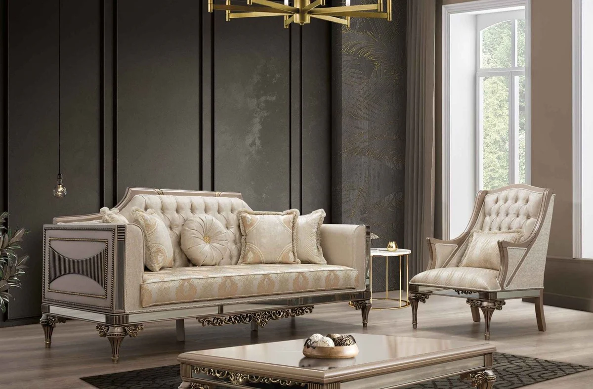 Casa Padrino mesa de centro barroco de lujo gris / negro / oro - Magn¨ªfica mesa de sal¨®n de madera maciza en estilo barroco - Muebles de sal¨®n barrocos - Noble y Magn¨ªfico