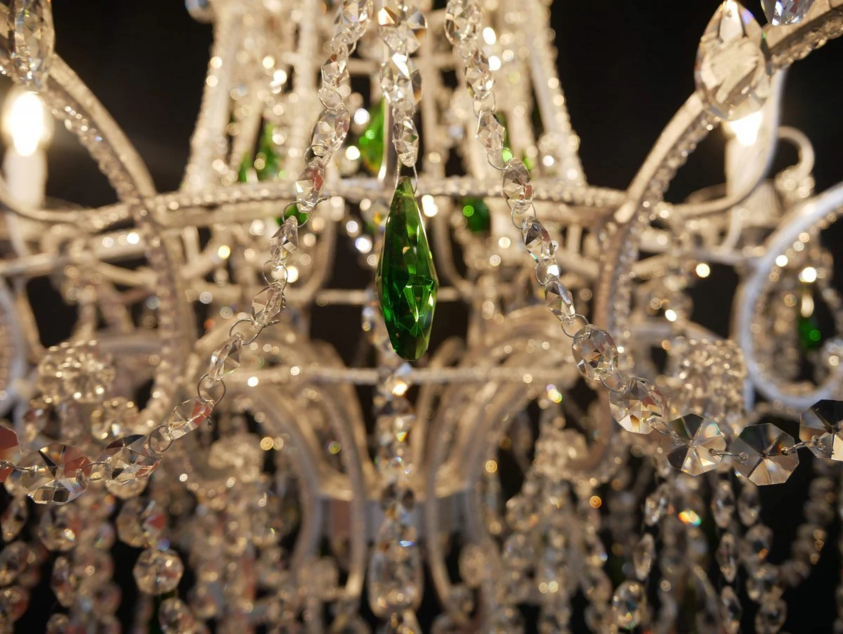 Casa Padrino araña de luces de cristal barroco de lujo verde / plata Ø 80 x A. 95 cm - Lámpara de Araña de Hotel y Restaurante - Noble y Magnífico - Calidad de Lujo - Hecho en Italia