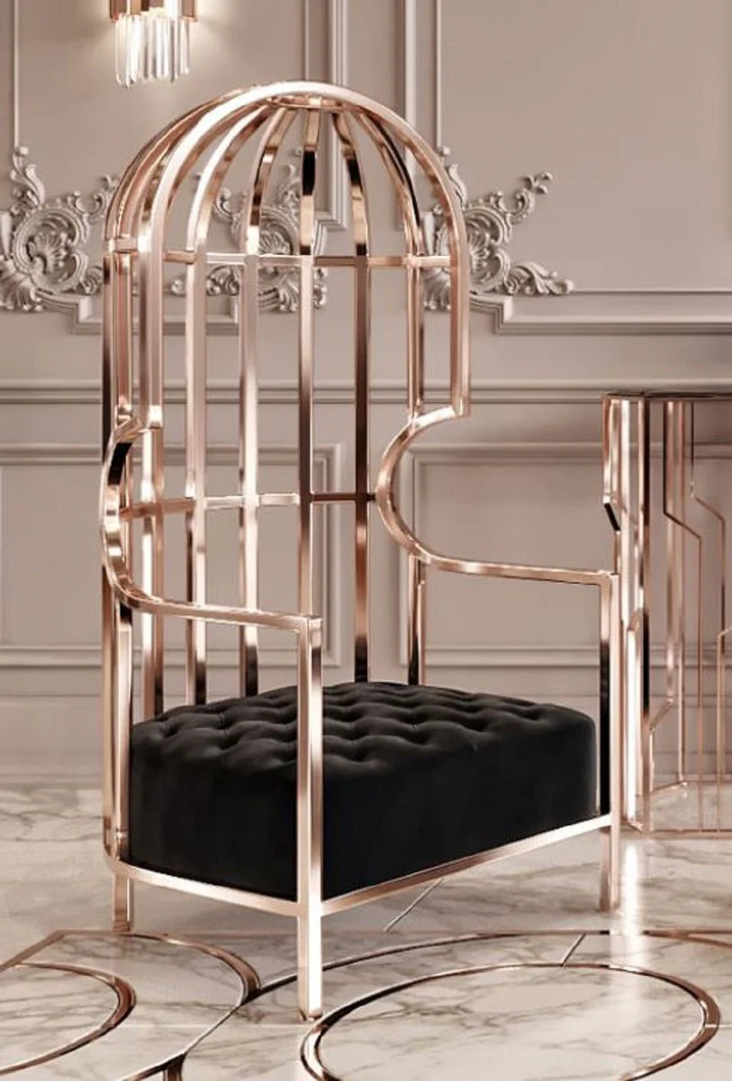 Casa Padrino sill¨®n de lujo negro / cobre 78 x 78 x A. 156 cm - Sill¨®n de sal¨®n - Sill¨®n de hotel - Muebles de sal¨®n - Muebles de hotel - Muebles de lujo