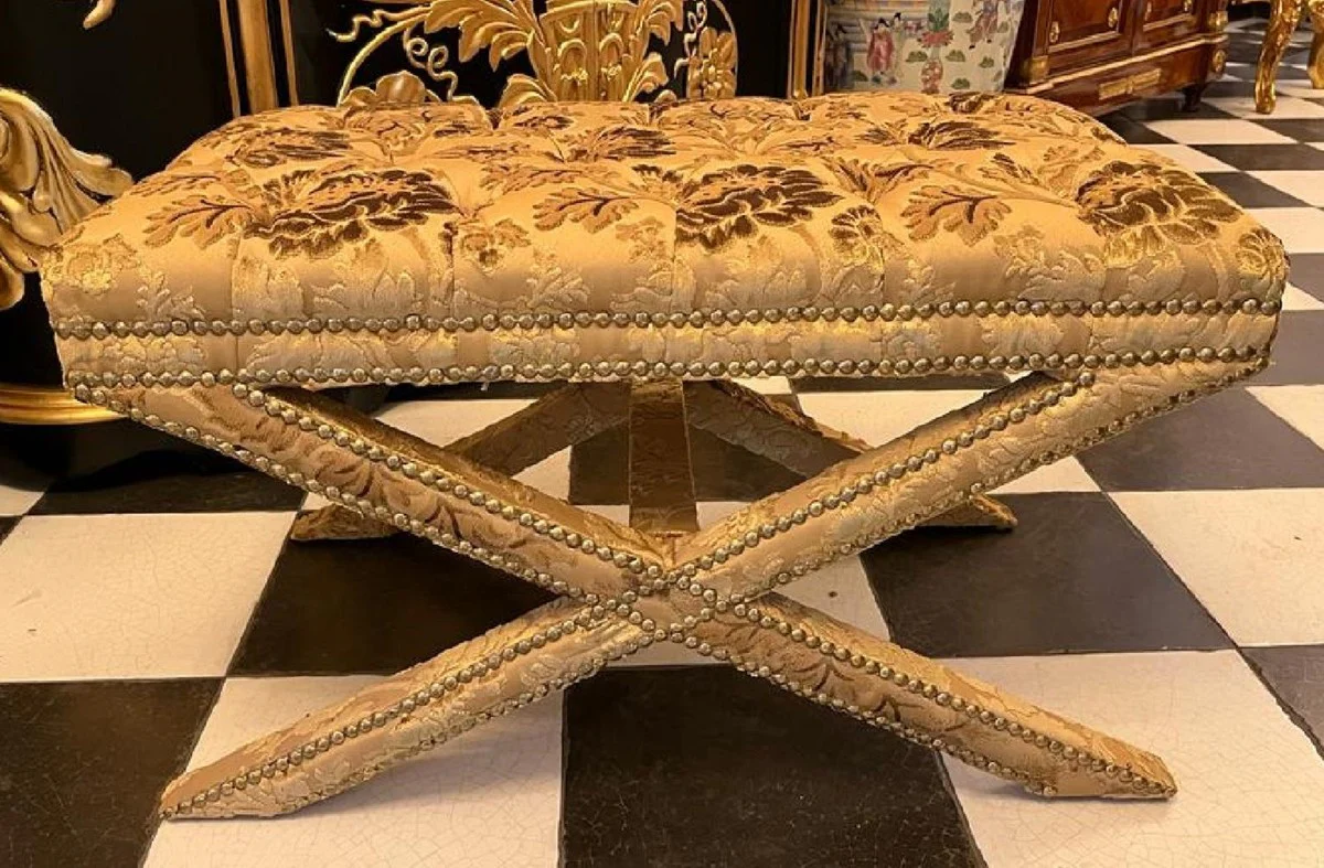 Casa Padrino taburete barroco oro - Taburete de estilo antiguo hecho a mano con patr¨®n elegante - Taburete cruzado de estilo barroco - Muebles de sal¨®n en estilo barroco - Muebles barrocos