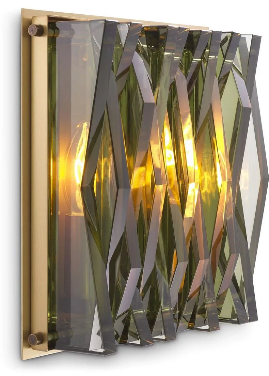 Casa Padrino lámpara de pared de lujo latón antiguo / verde 24 x 9 x A. 24 cm - Elegante aplique de metal con pantalla de vidrio - Lámparas de Lujo