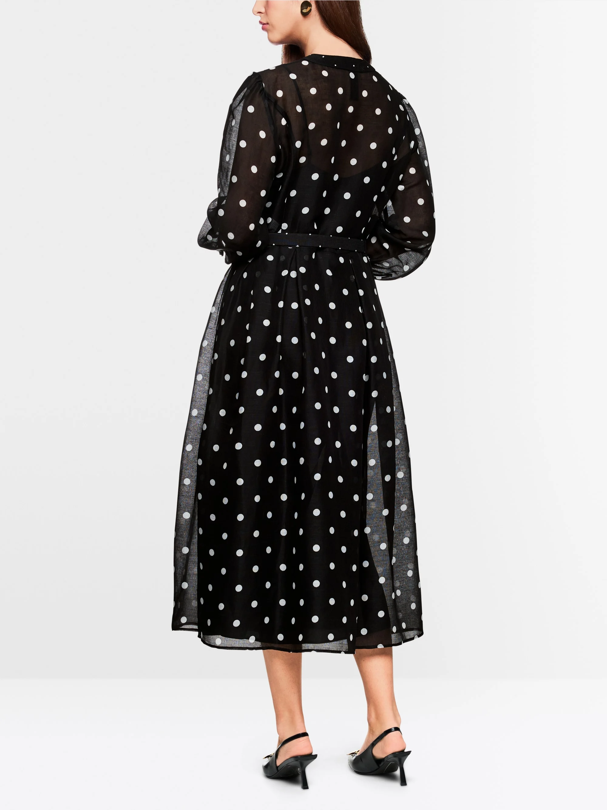 Marc-Cain Long silk and linen polka dot dress