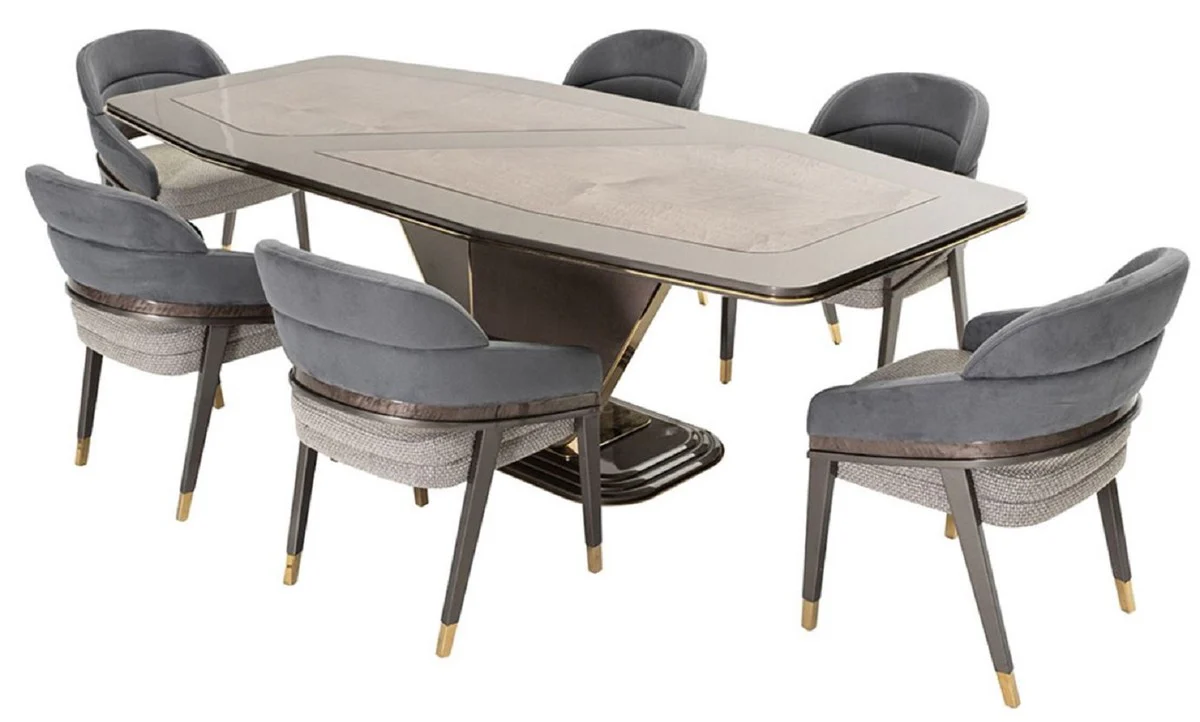 Casa Padrino mesa de comedor de lujo gris / oro 252 x 112 x A. 79 cm - Mesa de comedor de madera maciza - Muebles de comedor - Muebles de lujo - Interiores de lujo