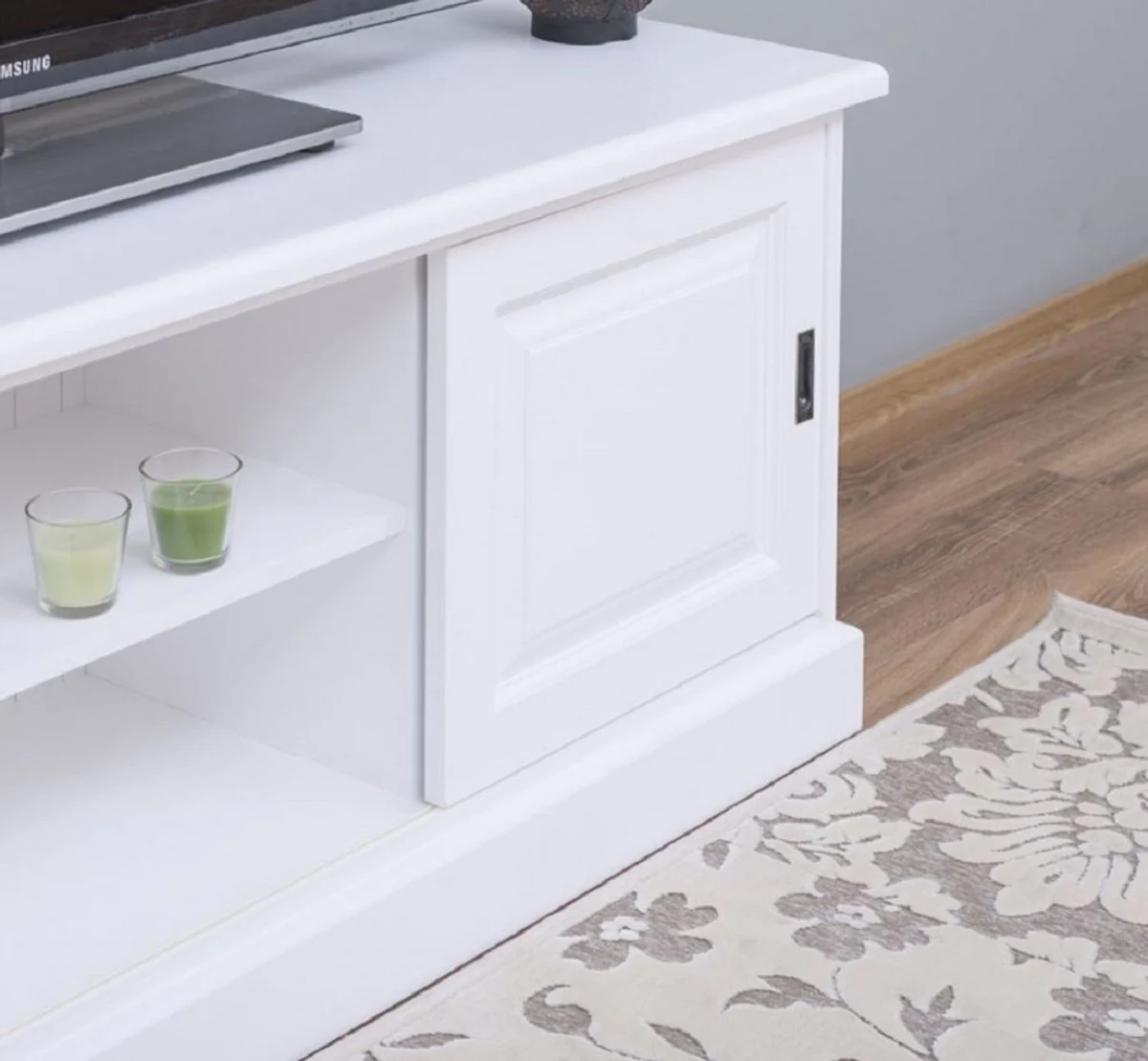 Casa Padrino armario de TV de estilo campestre blanco 160 x 46 x A. 60 cm - Aparador de madera maciza - Muebles de salón de estilo campestre