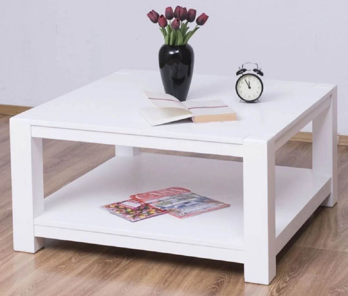 Casa Padrino mesa de centro de estilo campestre blanco 90 x 90 x A. 45 cm - Mesa de la Sala de Madera Maciza - Muebles en Estilo Campestre