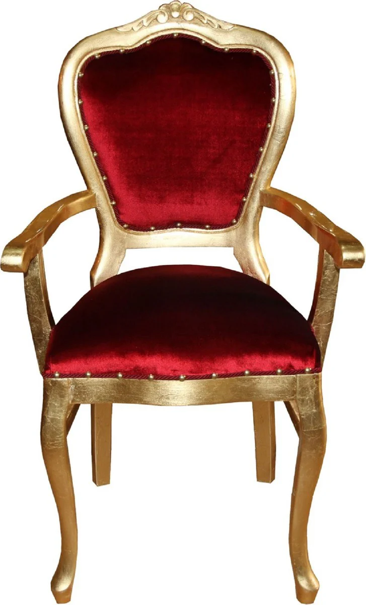 Casa Padrino Conjunto de Sillas de Comedor Barroco de Lujo Burdeos Rojo / Oro 60 x 47 x H. 99 cm - 4 Sillas de Comedor Hechas a Mano con Reposabrazos - Muebles de Comedor Barrocos