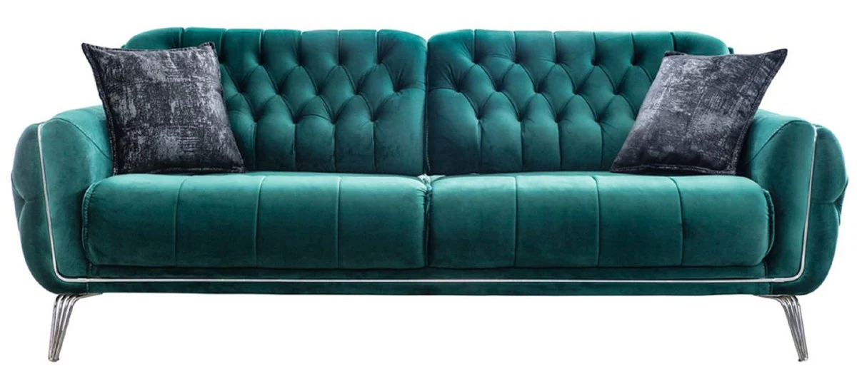 Casa Padrino sof¨¢ cama Chesterfield de lujo verde / plata 230 x 95 x A. 75 cm - Sof¨¢ de sal¨®n moderno - Muebles de Sal¨®n Chesterfield
