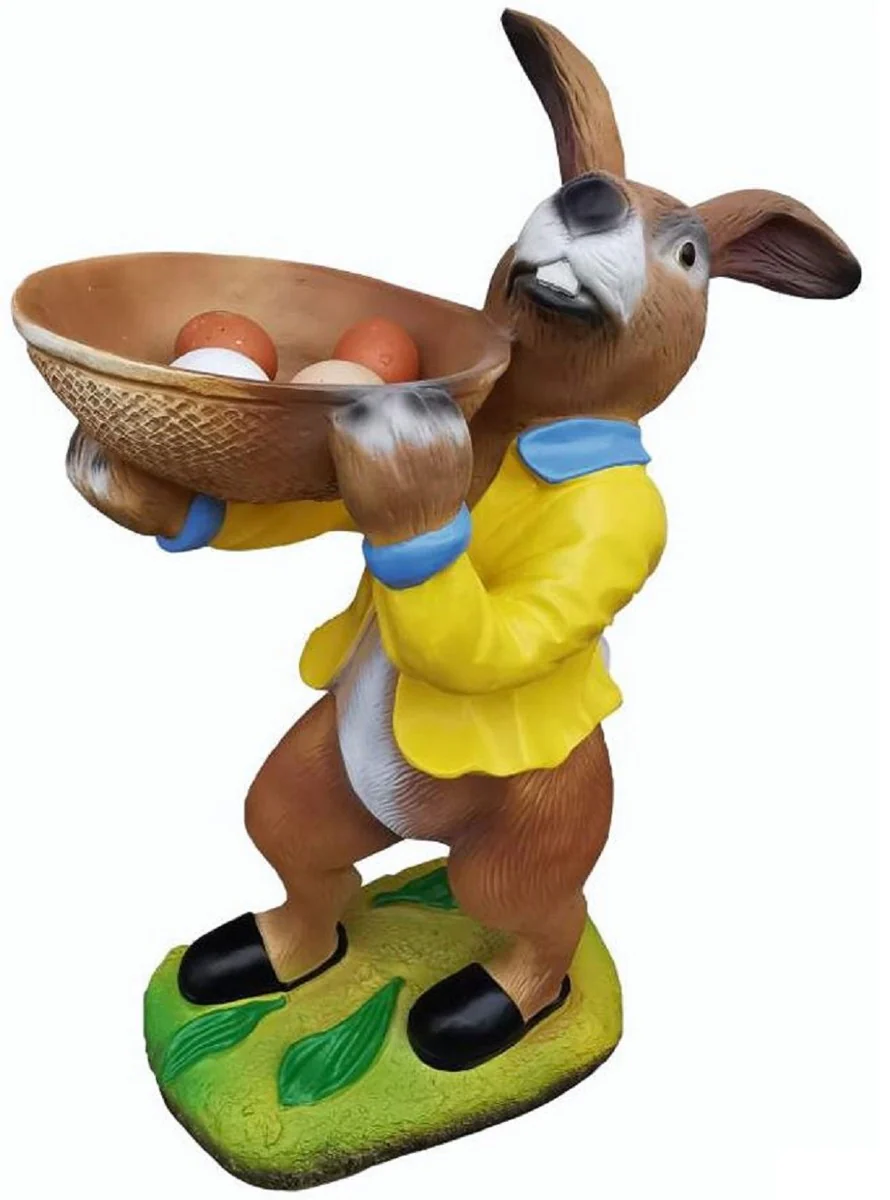 Casa Padrino figura decorativa de pascua conejito con cuenco multicolor A. 67 cm