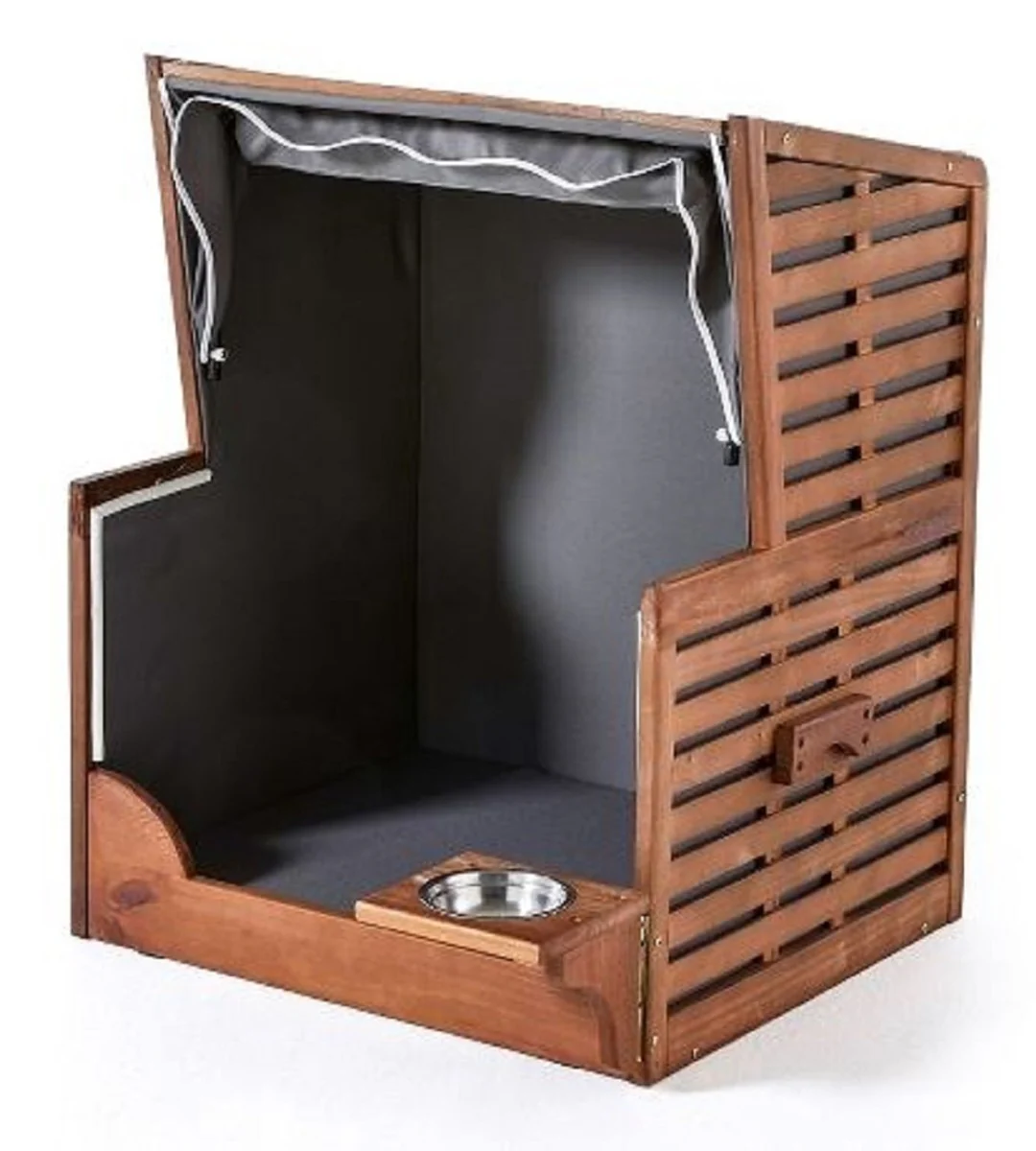 Casa Padrino silla de playa para perros con cuenco de agua marr¨®n / gris / blanco 75 x 65 x A. 87 cm - Muebles para perros - Muebles para animales - Muebles de jard¨ªn - Muebles de exterior