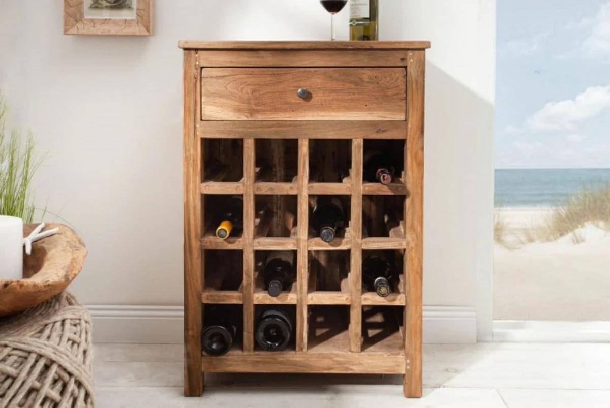 Casa Padrino gabinete de vino de estilo campestre con cajonera y botellero natural 56 x 31 x A. 81 cm - Gabinete bar de madera maciza reciclada - Mueble bar - Mueble estilo campestre
