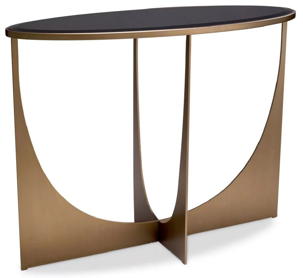 Casa Padrino consola de lujo lat¨®n / negro 101,5 x 41,5 x A. 78,5 cm - Mesa consola ovalada de acero inoxidable con tapa de vidrio - Muebles de lujo - Muebles de sal¨®n - Interiores de lujo