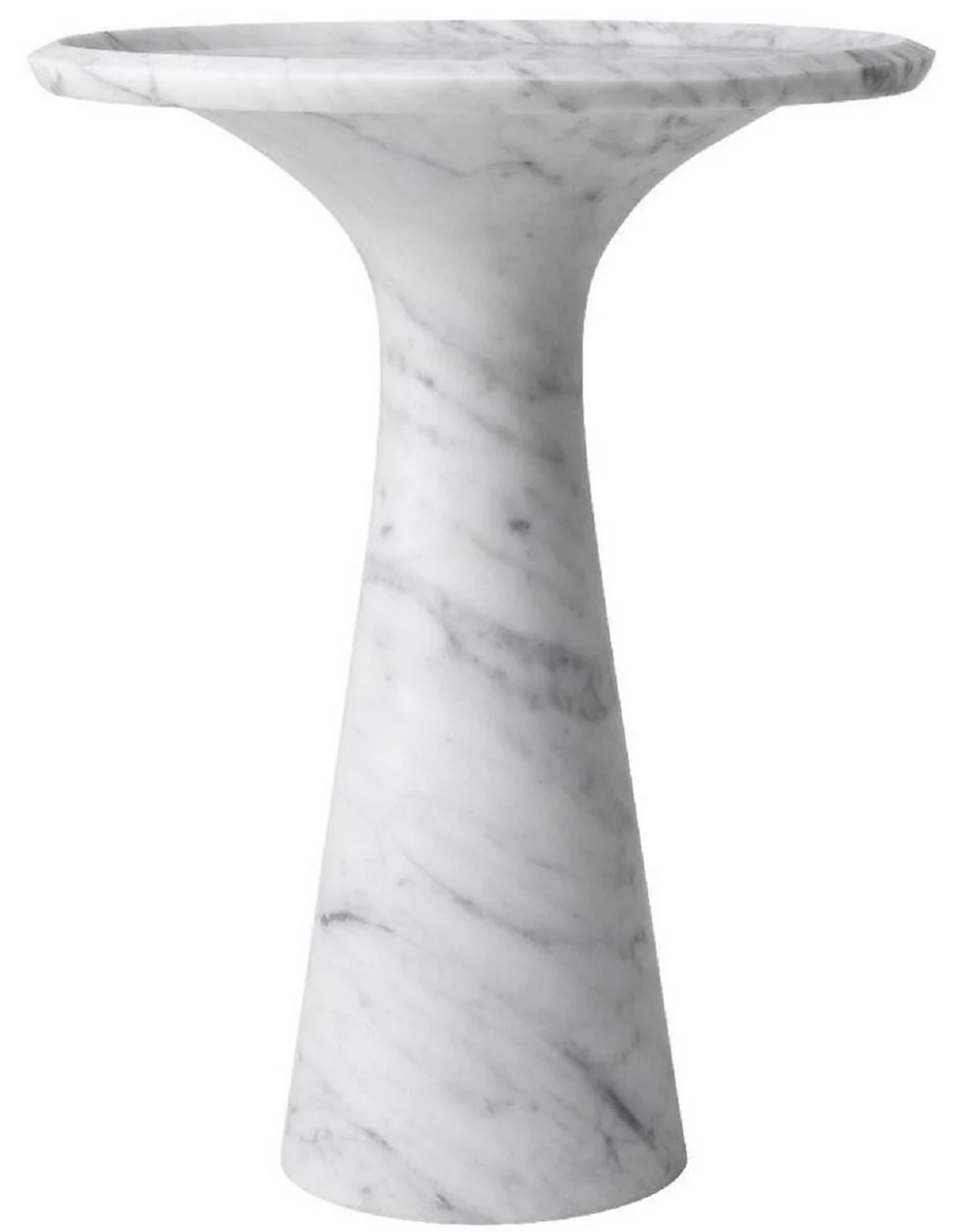 Casa Padrino mesa auxiliar de lujo blanco ? 46,5 x A. 60 cm - Mesa auxiliar redonda de m¨¢rmol de Carrara de alta calidad - Muebles de Lujo