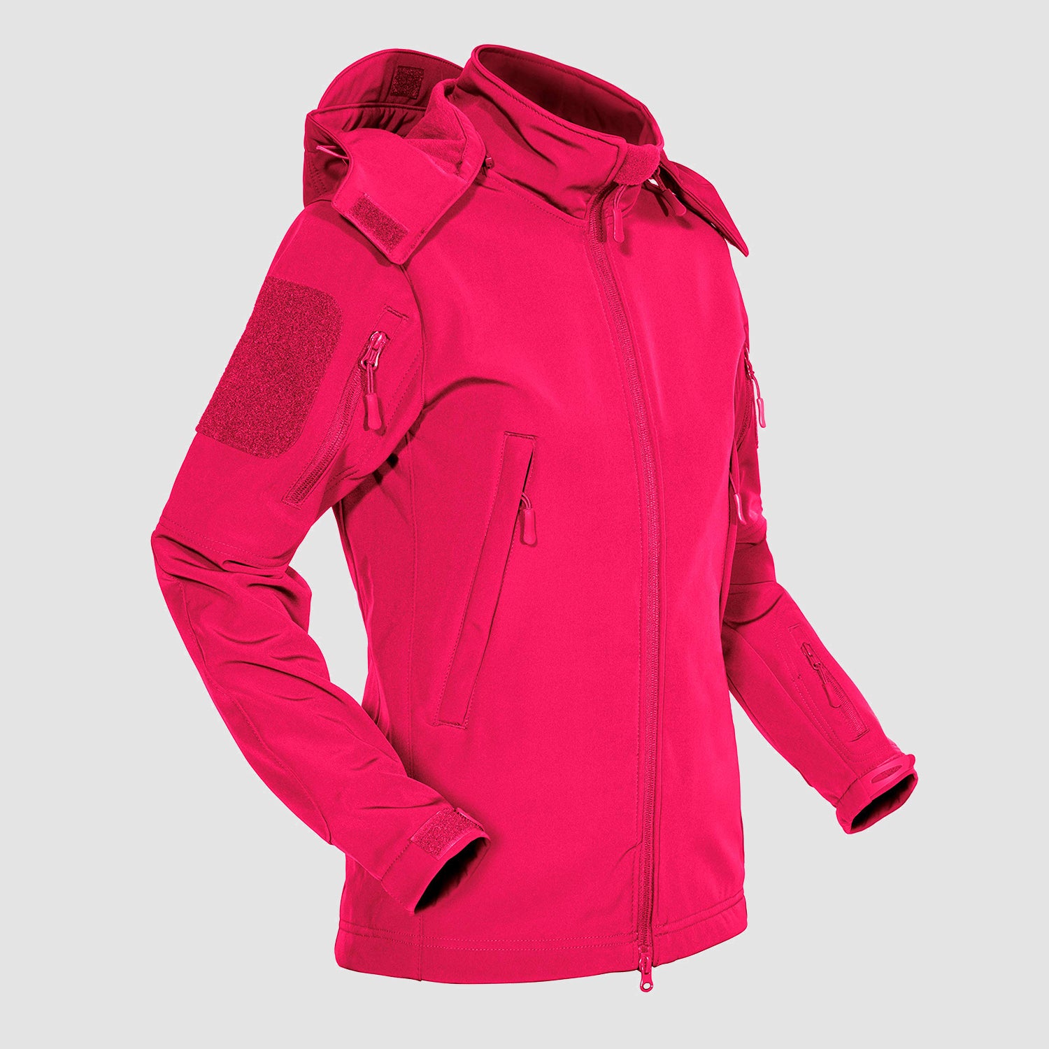 Women's Hooded Winter Jacket with 6 Pockets Waterproof Windproof Softshell Fleece Tactical Coat