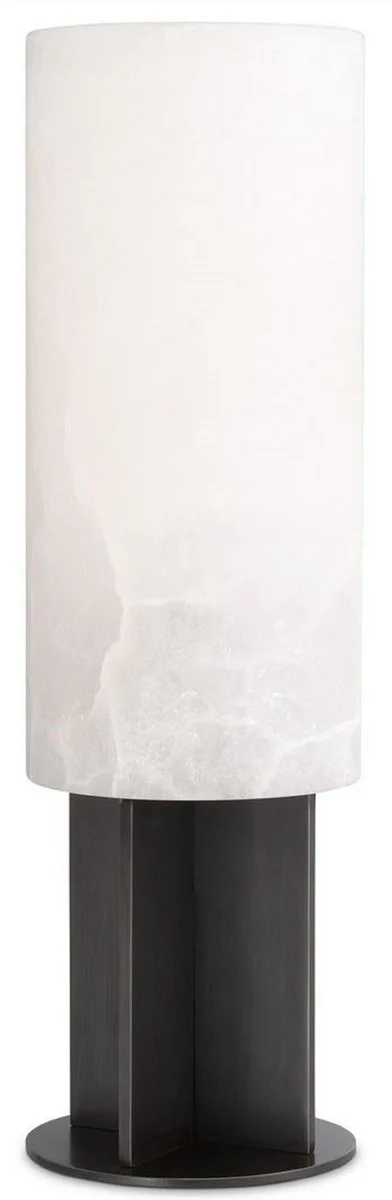 Casa Padrino lámpara de mesa de lujo bronce / alabastro Ø 14 x A. 47 cm - Lámpara de mesa moderna con pantalla redonda de alabastro - Luces de Lujo