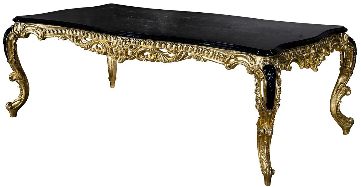 Casa Padrino mesa de comedor barroco de lujo negro / oro 230 x 114 x A. 80 cm - Mesa de comedor de madera maciza magn¨ªfica - Muebles de comedor de estilo barroco