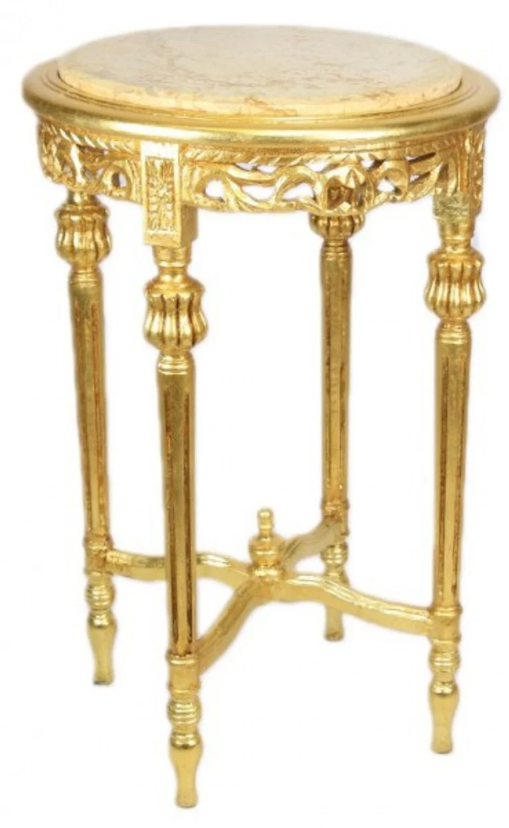 Casa Padrino Baroque table with a cream marble top Round Gold 70 x 45 cm antique style