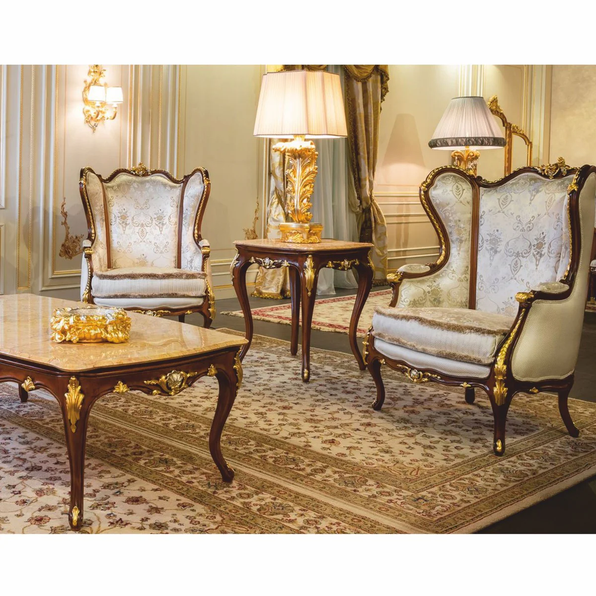 Casa Padrino Mesa de Centro Barroco de Lujo Beige / Marr¨®n Oscuro / Oro 146 cm - Hecha en Italia