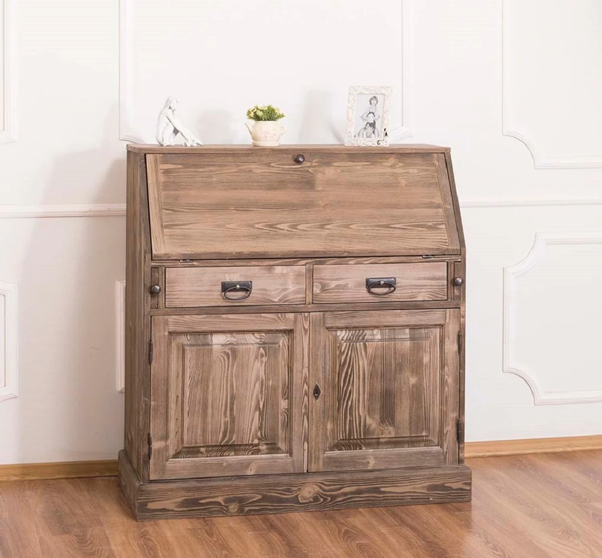 Casa Padrino escritorio de estilo campestre con 2 puertas y 8 cajones marrón 106 x 49 x H. 109 cm - Muebles de Estilo Campestre