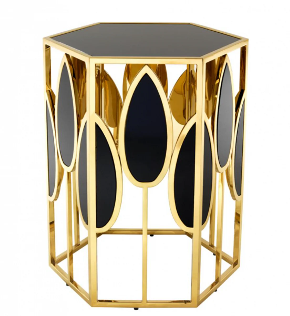 Casa Padrino luxury art deco designer side table gold with black glass top - Luxury Side Table