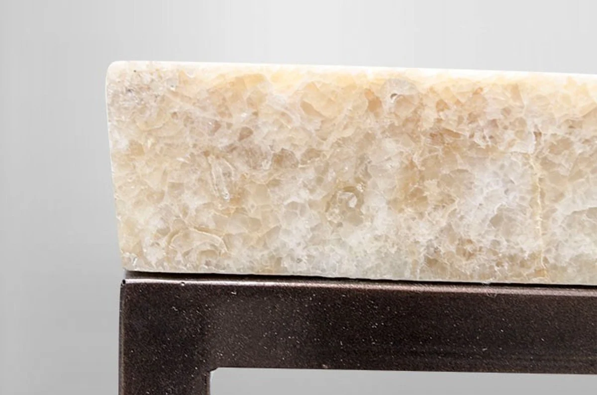 Casa Padrino Art Deco Side Table Onyx / metal 60 x 40 cm Art Nouveau table - furniture