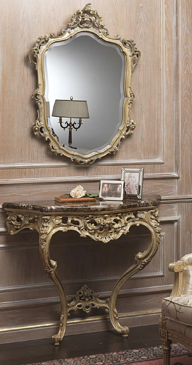 Casa Padrino conjunto de muebles barrocos de lujo consola con espejo oro / gris / marr¨®n - Magn¨ªfica consola con espejo de pared - Muebles de Castillo de Restaurante de Hotel - Calidad de Lujo