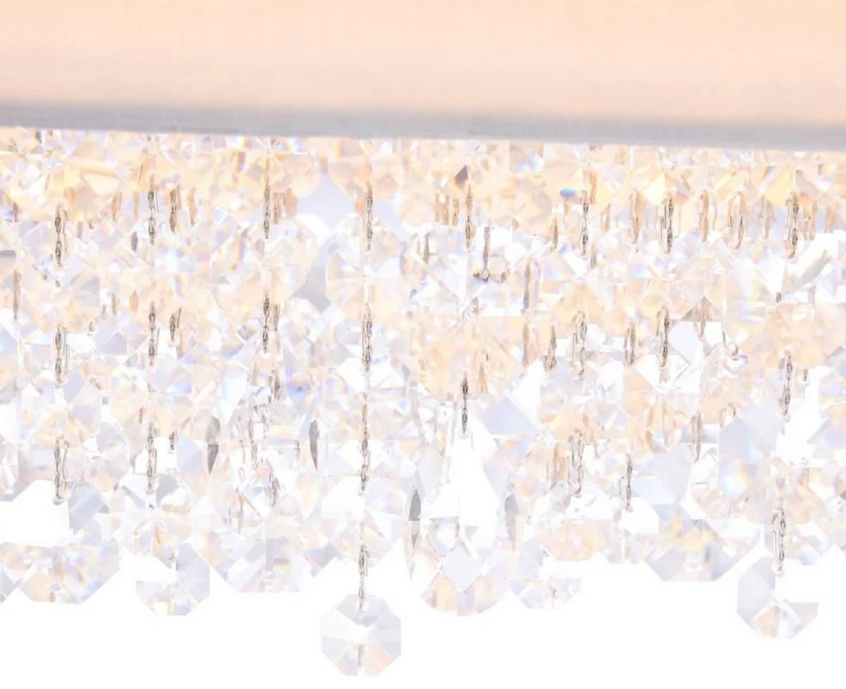 Casa Padrino lámpara colgante plata / blanco 72 x 27 x H. 21 cm - Lámpara Ovalada Excepcional con Marco de Metal y Cubierta de Tela