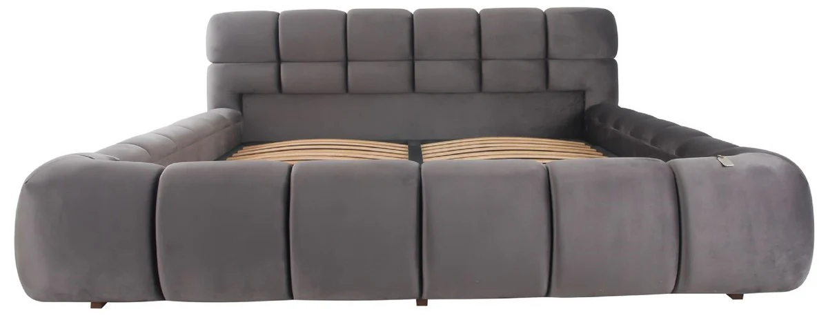 Casa Padrino cama doble de lujo gris - Varios Tamaños - Cama moderna con cabecero y somier - Muebles de dormitorio modernos