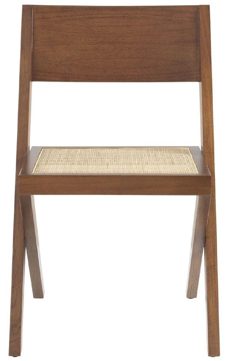 Casa Padrino silla de comedor de lujo marr¨®n / natural 53 x 56 x A. 85 cm - Silla de madera maciza con rat¨¢n - Muebles de comedor de lujo