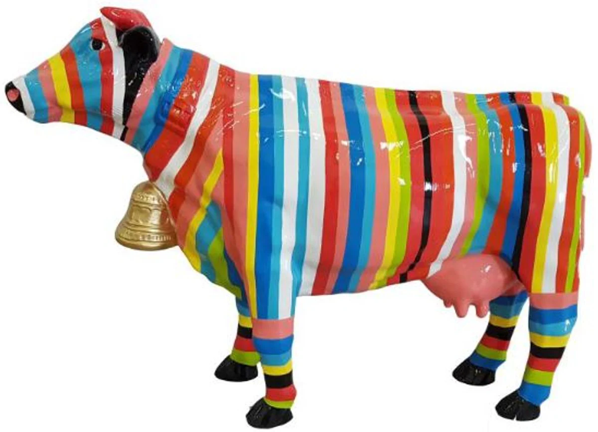 Casa Padrino figura decorativa de diseño vaca con rayas de colores 104 x A. 67 cm - Escultura decorativa - Figura animal resistente a la intemperie