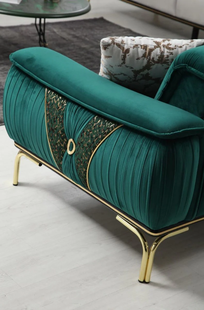 Casa Padrino sof¨¢ de sal¨®n de lujo con respaldo ajustable verde / oro 223 x 93 x A. 78 cm - Muebles de sal¨®n de lujo