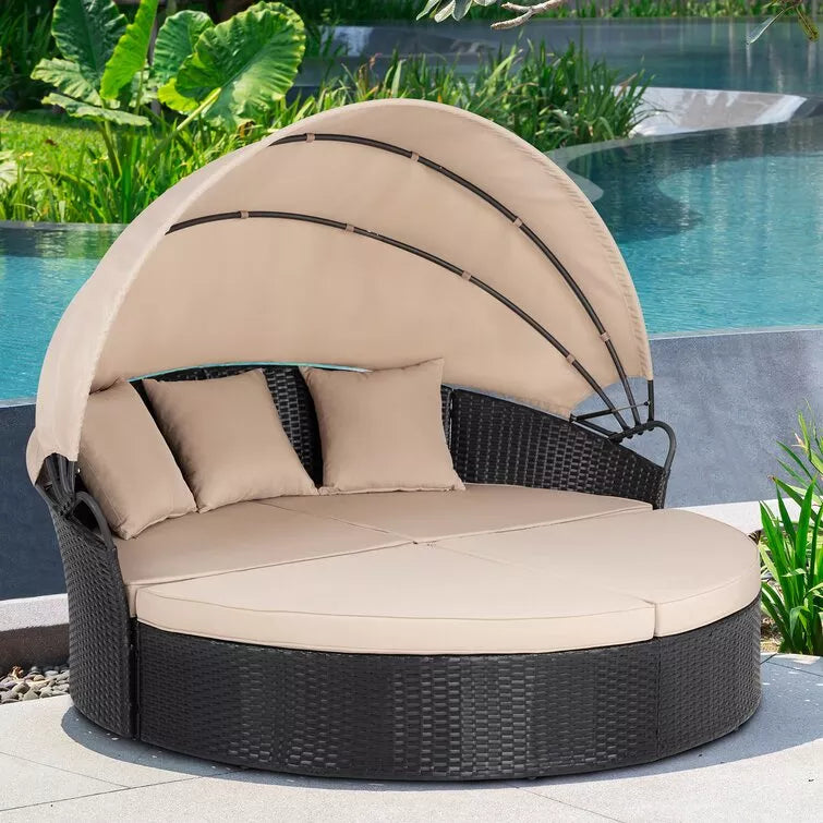 66'' Wide Outdoor Wicker Patio Daybed with Cushions