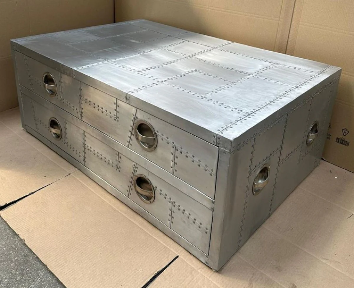 Casa Padrino mesa de centro de aviador de avi¨®n de aluminio plata 120 cm - Muebles de aviador de avi¨®n de aluminio