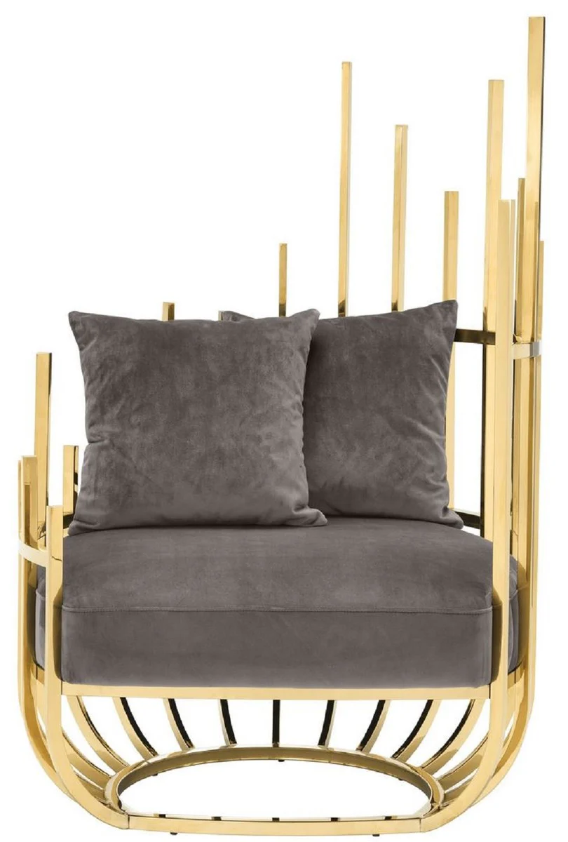 Casa Padrino sill¨®n de dise?o lado derecho con 2 cojines gris / oro 91,5 x 75 x H.136,5 cm - Muebles de Sal¨®n de Dise?o - Calidad de Lujo