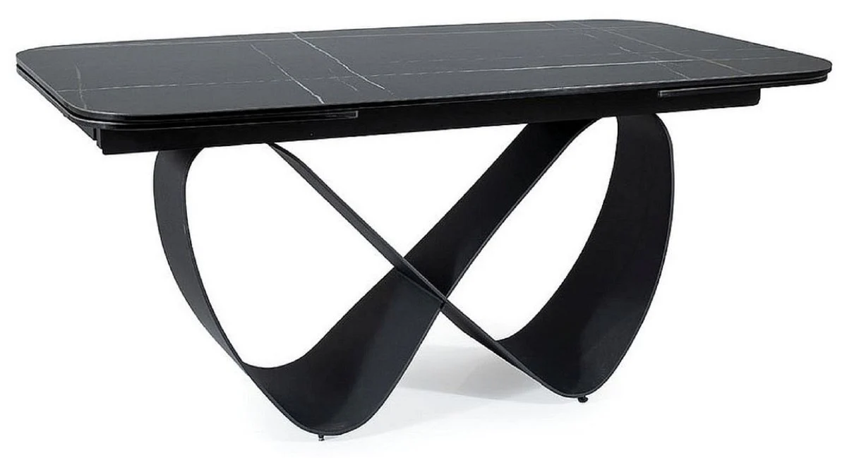 Casa Padrino mesa de comedor de lujo negro / negro mate 160-240 x 95 x A. 76 cm - Mesa de cocina extensible con tablero de cer¨¢mica de vidrio templado - Muebles de comedor de lujo