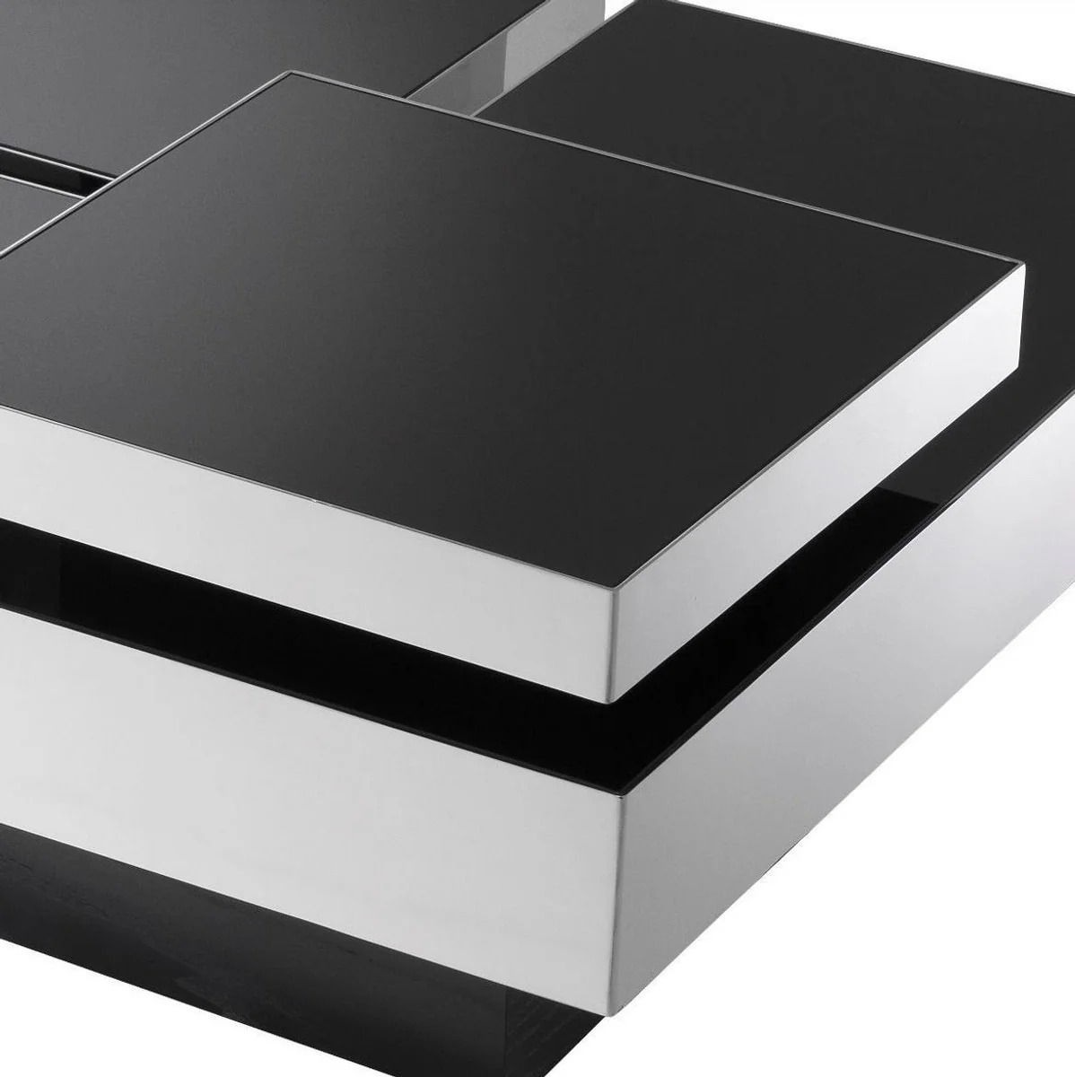 Casa Padrino conjunto de mesa de centro de lujo plata / negro - 2 Mesas de sal¨®n en forma de L con 2 bandejas cuadradas - Muebles de sal¨®n - Colecci¨®n de Lujo