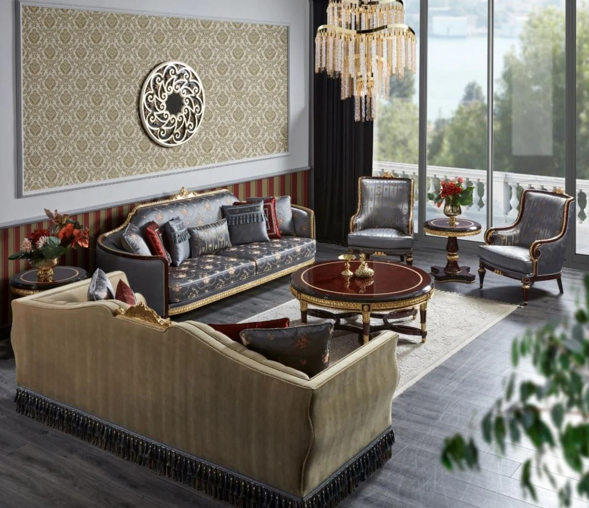 Casa Padrino mesa de centro barroco de lujo marr¨®n oscuro / oro - Mesa de sal¨®n redonda de madera maciza en estilo barroco - Muebles de sal¨®n de lujo en estilo barroco - Muebles barrocos