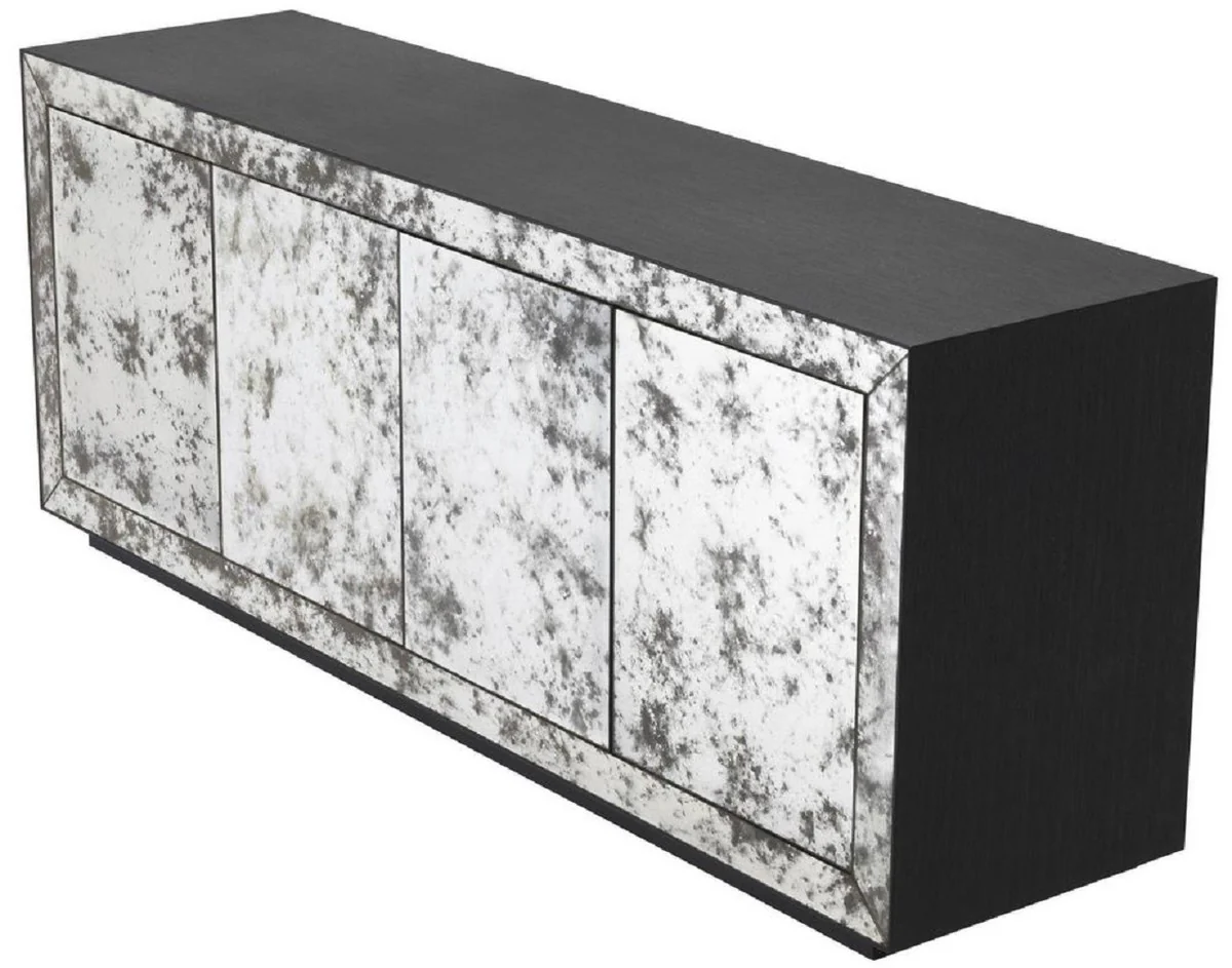 Casa Padrino aparador de lujo gris antracita / vidrio espejo antiguo 200 x 49,5 x A. 79 cm - Armario de madera maciza con 4 puertas de espejo - Calidad de Lujo