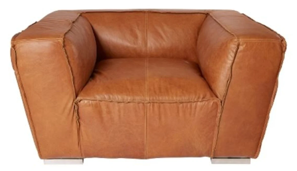 Casa Padrino genuine leather armchair brown 131 x 110 x H. 67 cm - Luxury Leather Furniture