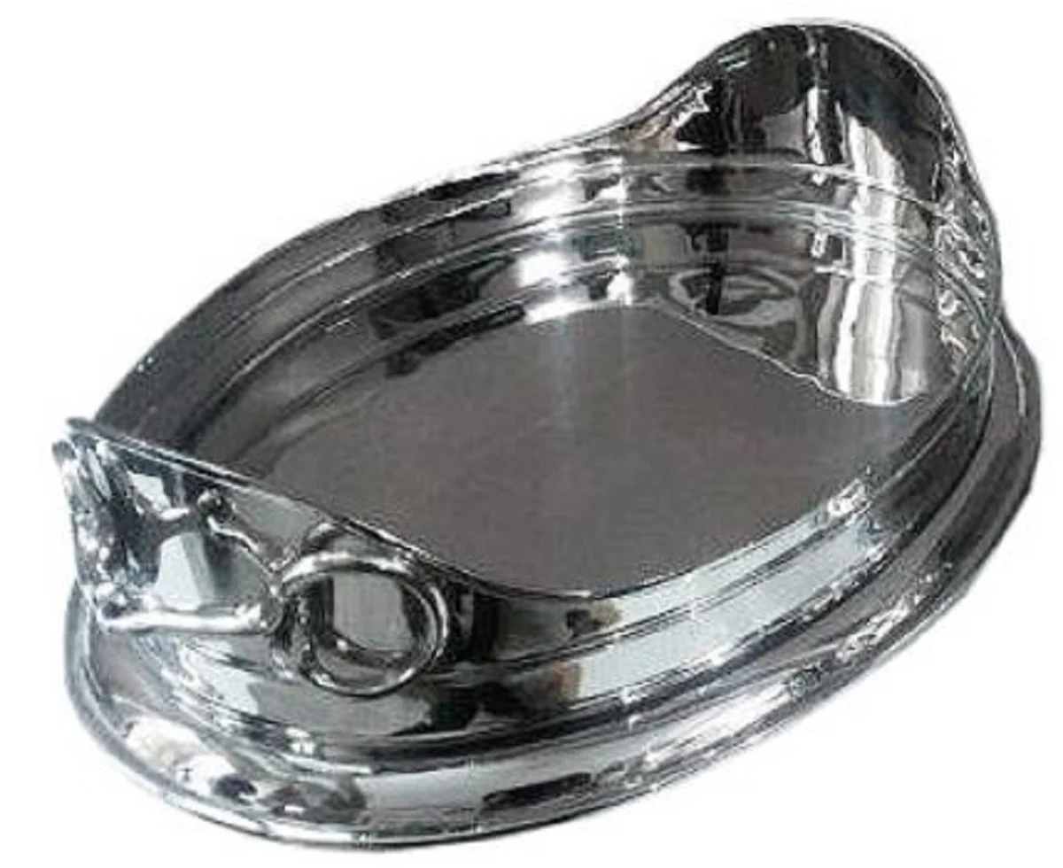 Casa Padrino bandeja de servicio de lat¨®n de lujo ovalada plata 47 x 30 x H. 15 cm - Accesorios de Lujo
