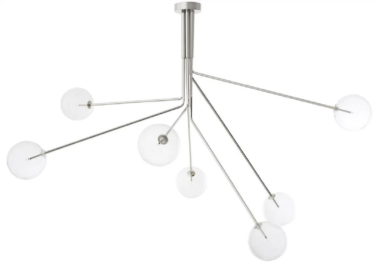 Casa Padrino lámpara de araña halógena de lujo plata 192 x 192 x A. 85 cm - Lámpara de araña moderna regulable con pantallas de vidrio redondas - Colección de Lujo