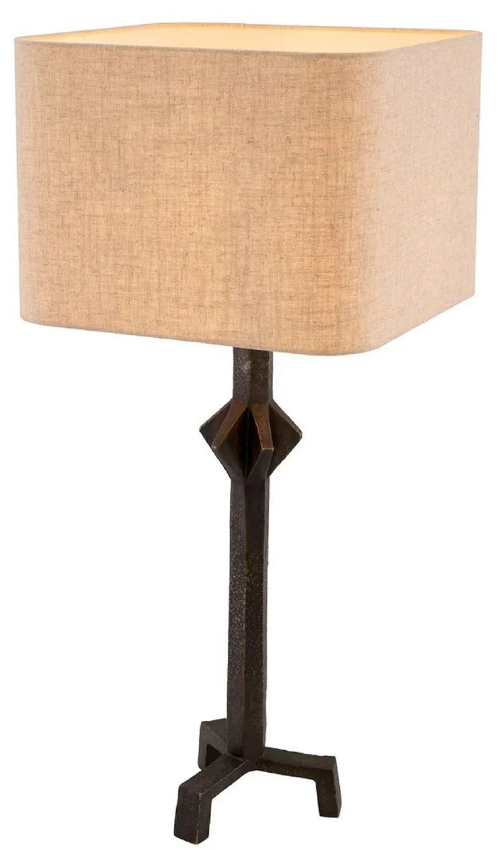 Casa Padrino lámpara de mesa de lujo bronce / beige 35 x 35 x A. 78,5 cm - Lámpara de escritorio con pantalla cuadrada - Lámparas de mesa de lujo - Lámparas de escritorio de lujo