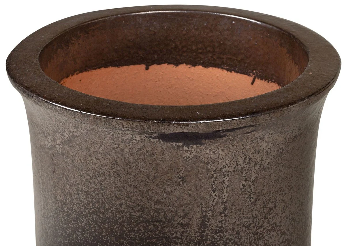 Casa Padrino maceta Art Nouveau negro / bronce Ø 46 x A. 60 cm - Maceta Redondo Hecho a Mano de Terracota - Accesorios de Decoración de Jardín y Terraza