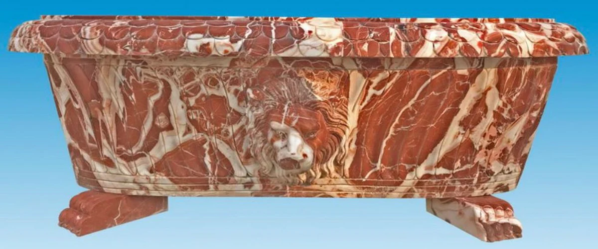 Casa Padrino bañera barroco de lujo cabeza de león rojo / blanco 180 cm - Bañera de mármol independiente - Accesorios de baño - Noble y Magnífico