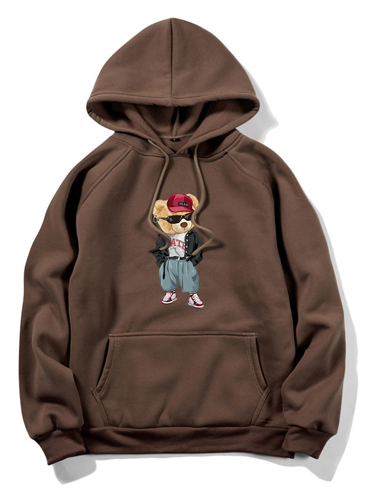 Hip Hop Style Bear Print Hoodie