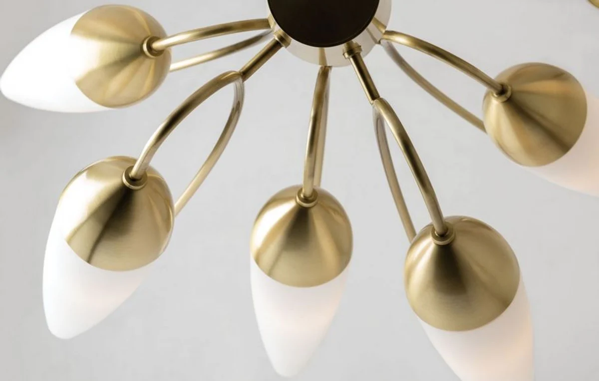 Casa Padrino araña de luces de diseño latón antiguo / blanco Ø 69 x A. 43 cm - Araña de Luces Moderna - Calidad de Lujo