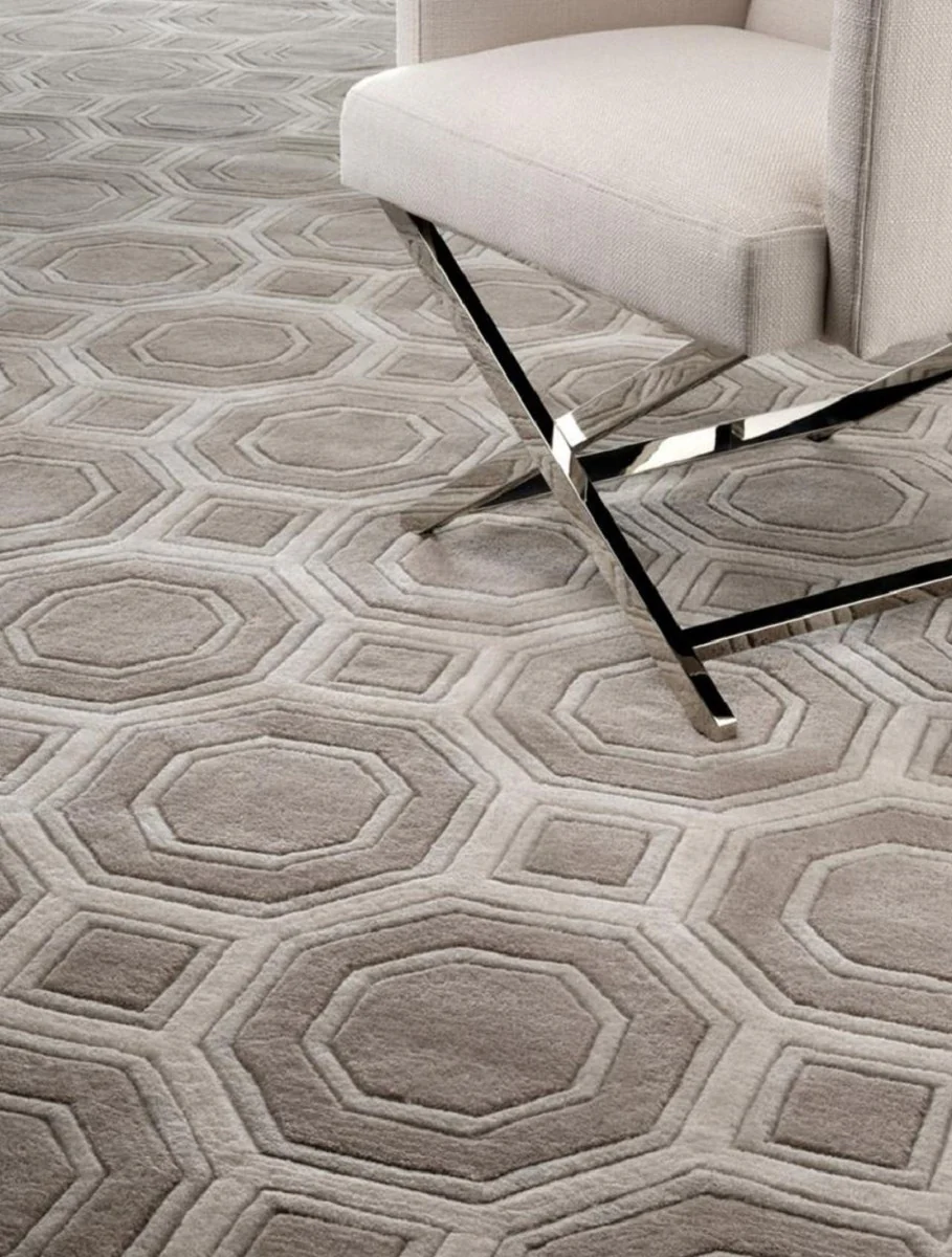 Casa Padrino alfombra de lana de lujo marrón / gris - Varios Tamaños - Alfombra de Lujo Tufted a Mano de Lana de Nueva Zelanda