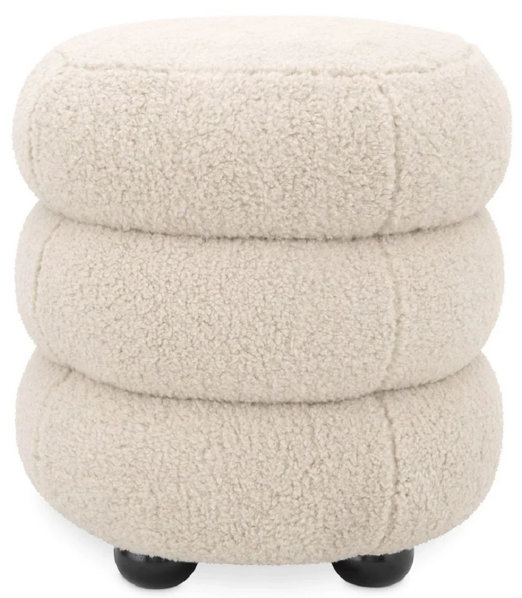 Casa Padrino taburete de lujo crema / negro ? 43 x A. 49,5 cm - Taburete de sal¨®n redondo - Taburete redondo tapizado - Muebles de sal¨®n - Muebles de lujo - Interiores de lujo - Muebles de lujo