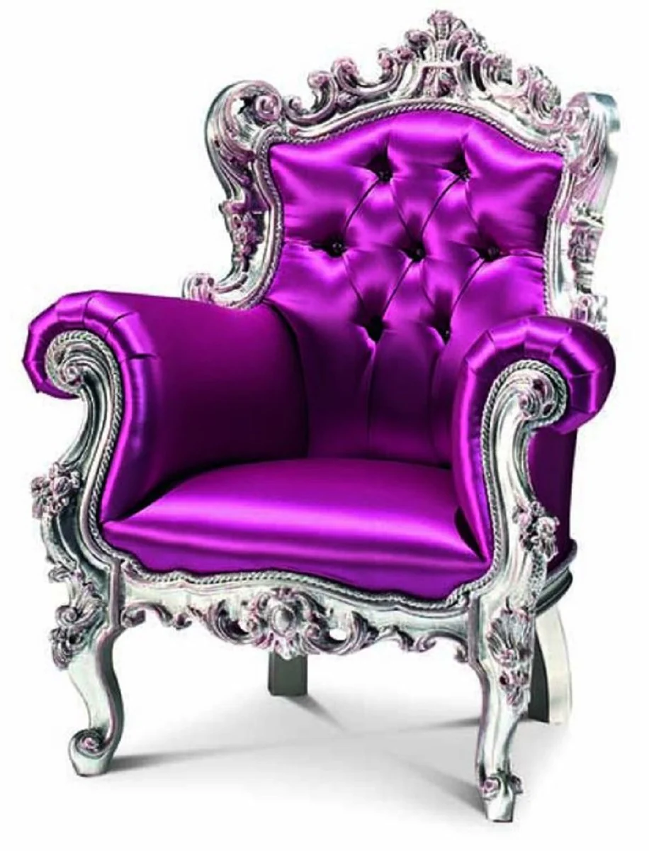Casa Padrino sill¨®n infantil barroco de lujo fucsia / plata - Sill¨®n de habitaci¨®n infantil estilo barroco con cristal de Swarovski - Muebles infantiles barrocos - Calidad de lujo - Hecho en Italia